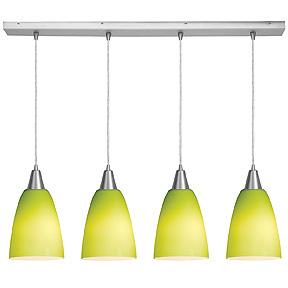 Four Light Brushed Steel Light Green Glass Island Light