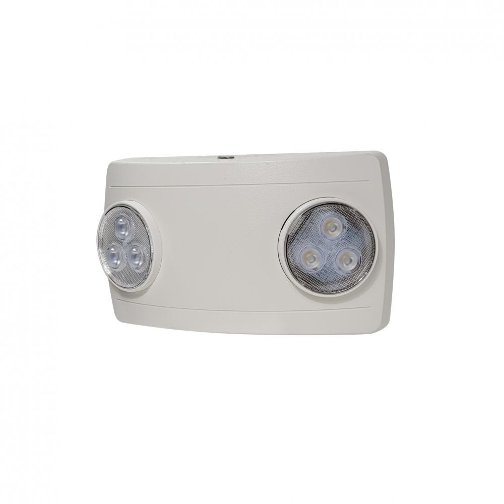 Compact Dual Head LED Emergency Light with 4W Remote Capability, Self-Diagnostic, 120/277V, White