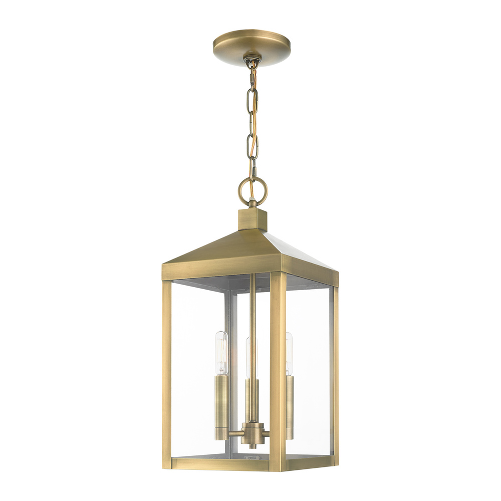 3 Lt Antique Brass Outdoor Pendant Lantern