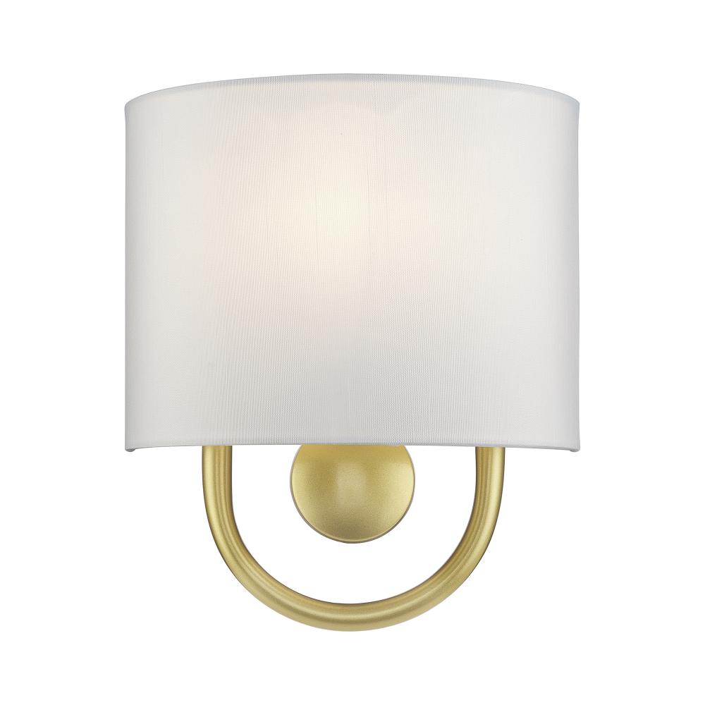 1 Light Soft Gold ADA Sconce with Hand Crafted Off-White Fabric Shade