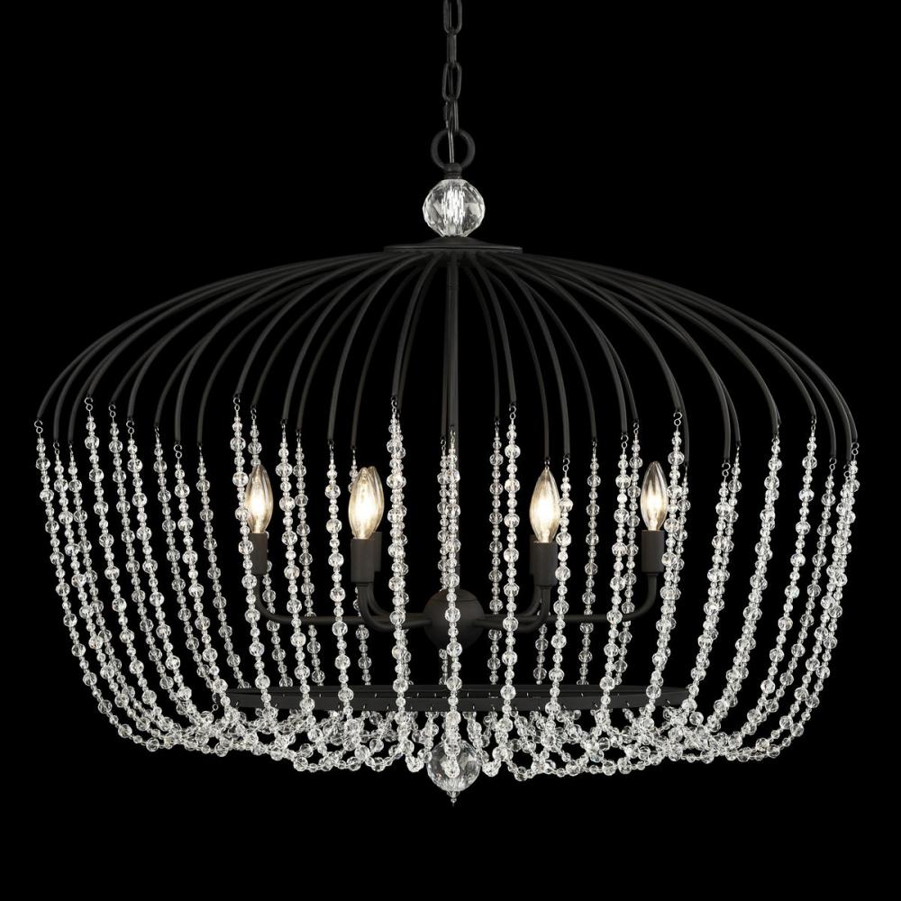 Voliere 6-Lt Crystal Oval Pendant - Matte Black