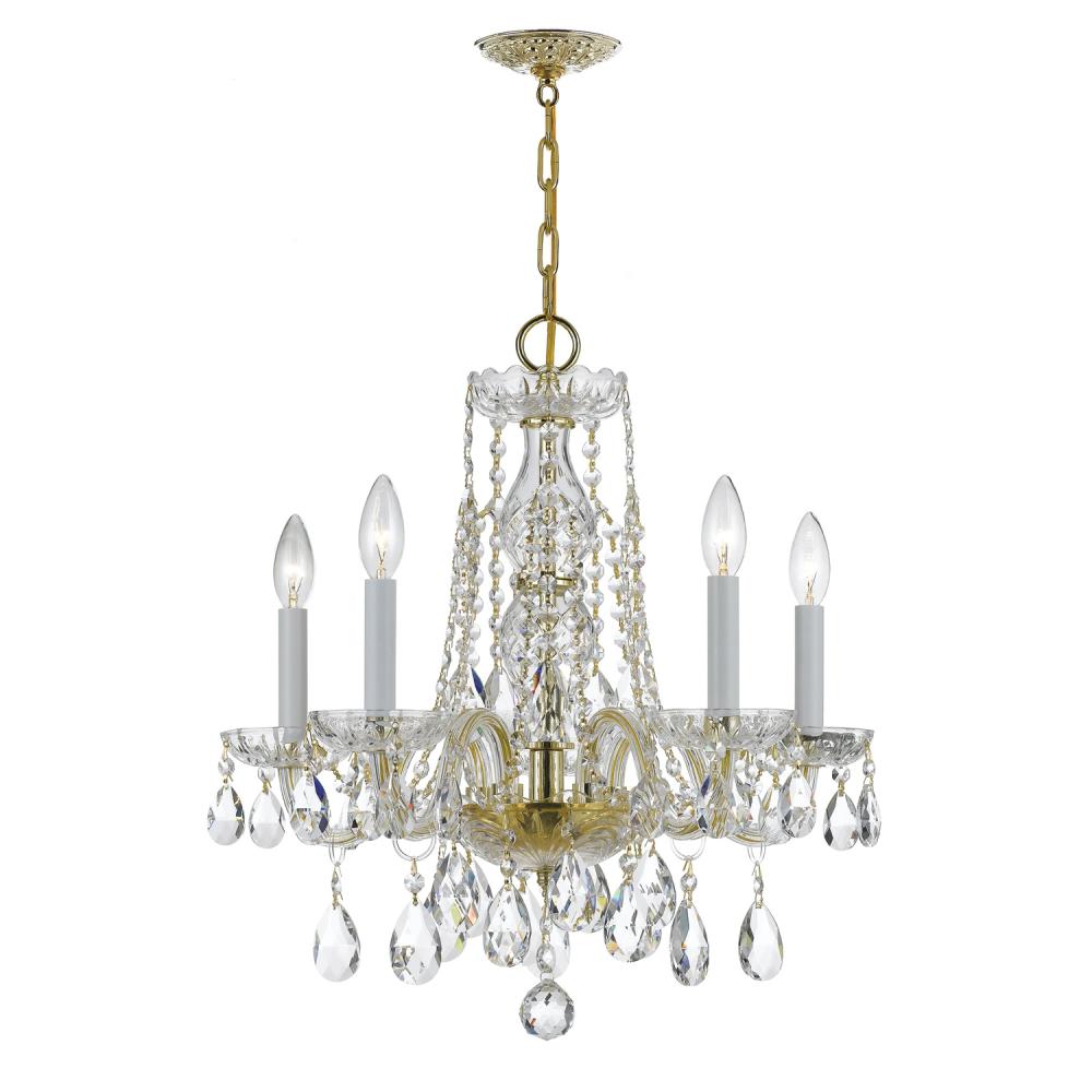 Traditional Crystal 5 Light Swarovski Strass Crystal Polished Brass Chandelier