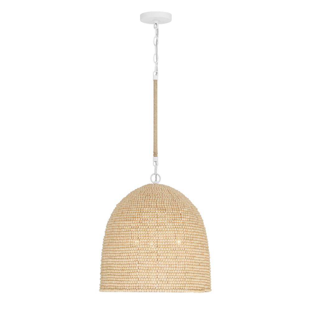 Jasper 3 Light Matte White + Natural Wood Pendant