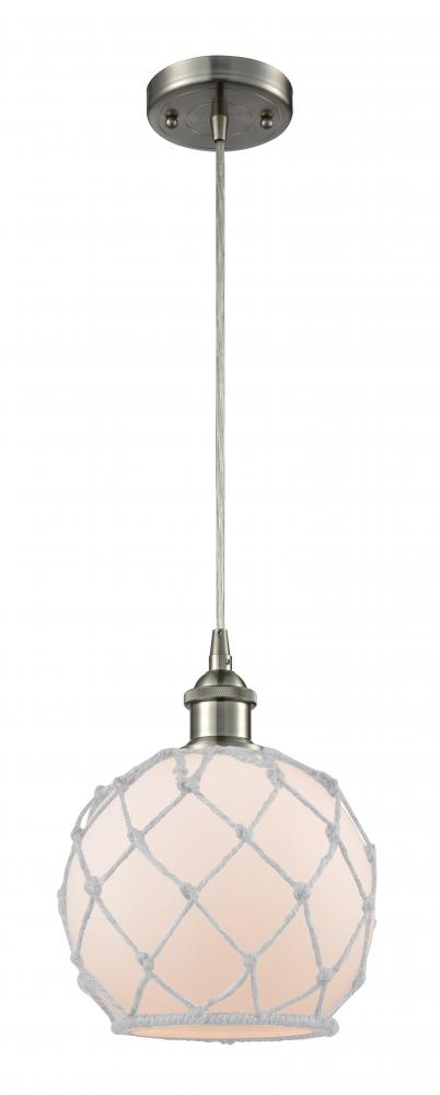 Farmhouse Rope - 1 Light - 8 inch - Brushed Satin Nickel - Cord hung - Mini Pendant