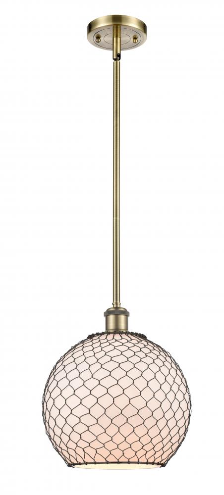 Farmhouse Chicken Wire - 1 Light - 10 inch - Antique Brass - Mini Pendant