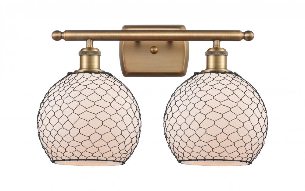 Farmhouse Chicken Wire - 2 Light - 18 inch - Brushed Brass - Bath Vanity Light