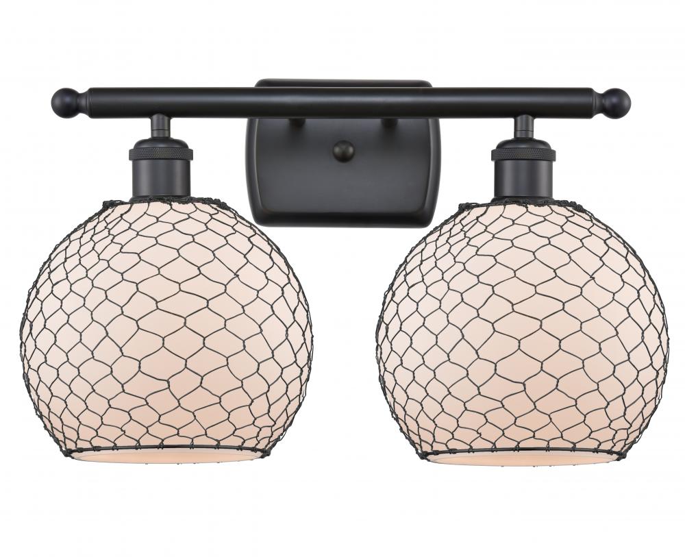 Farmhouse Chicken Wire - 2 Light - 18 inch - Matte Black - Bath Vanity Light