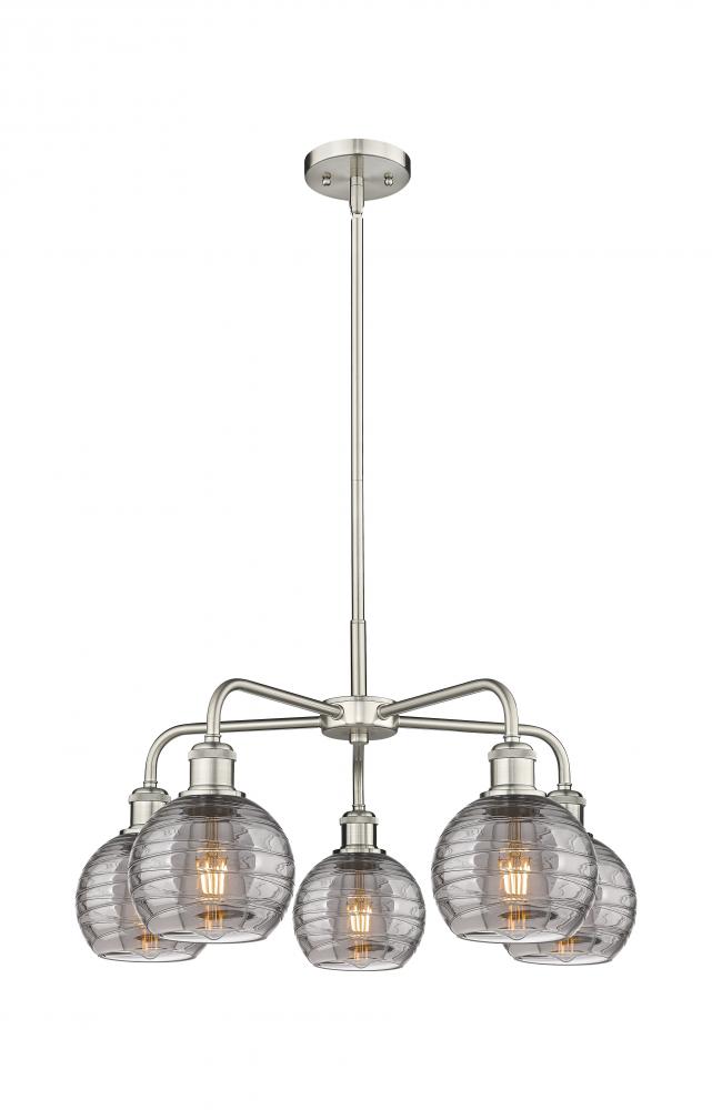 Athens Deco Swirl - 5 Light - 24 inch - Satin Nickel - Chandelier