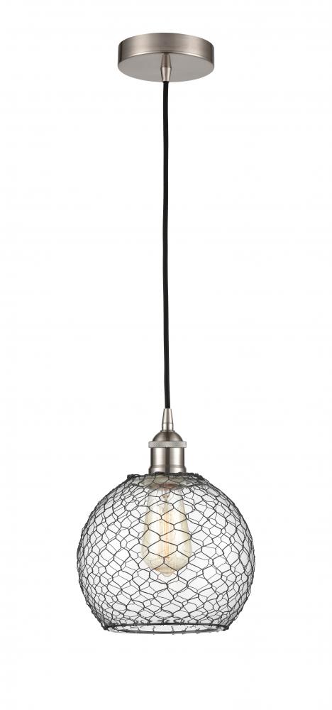 Farmhouse Chicken Wire - 1 Light - 8 inch - Brushed Satin Nickel - Cord hung - Mini Pendant