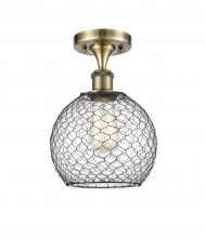 Innovations Lighting 516-1C-AB-G122-8CBK-LED - Farmhouse Chicken Wire - 1 Light - 8 inch - Antique Brass - Semi-Flush Mount