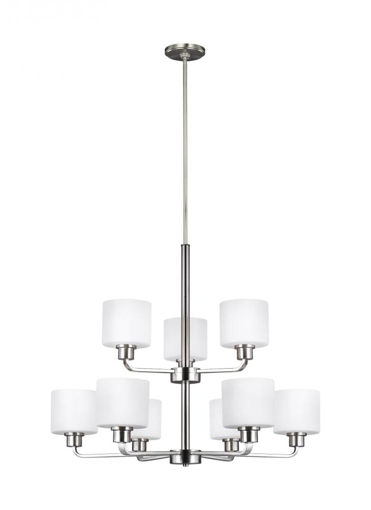 Canfield modern 9-light LED indoor dimmable ceiling chandelier pendant light in brushed nickel silve