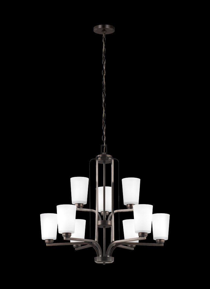 Franport transitional 9-light LED indoor dimmable ceiling chandelier pendant light in bronze finish