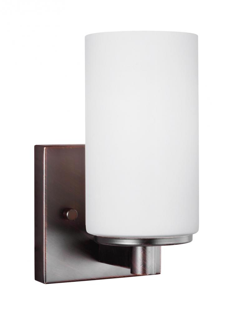 Hettinger transitional 1-light LED indoor dimmable bath vanity wall sconce in bronze finish with etc