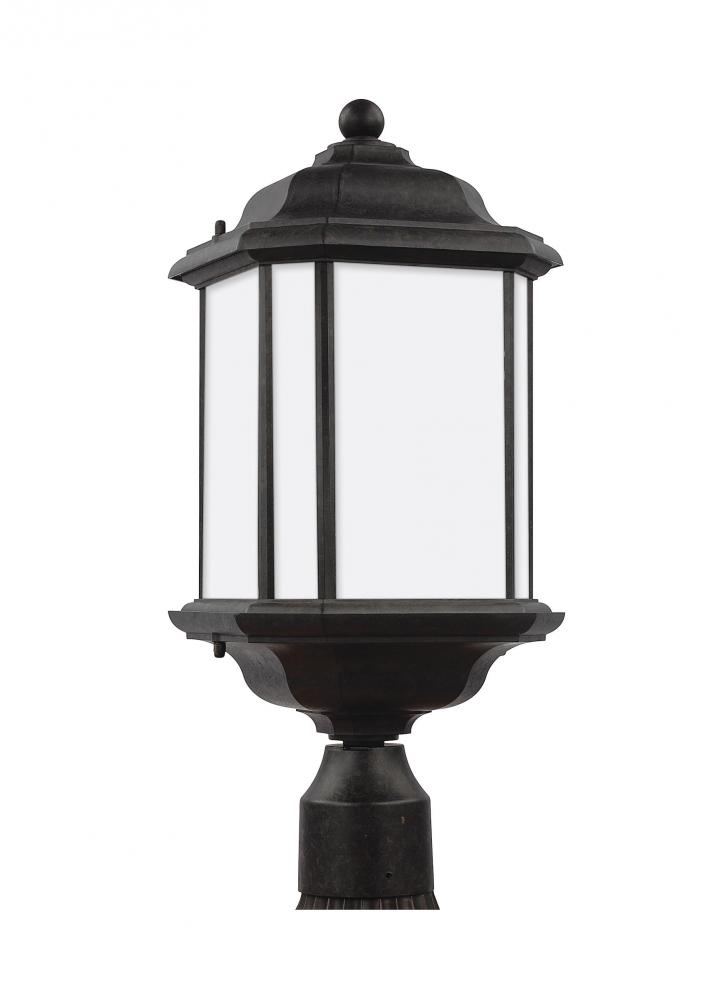 Kent traditional 1-light LED outdoor exterior post lantern in oxford bronze finish with satin etched