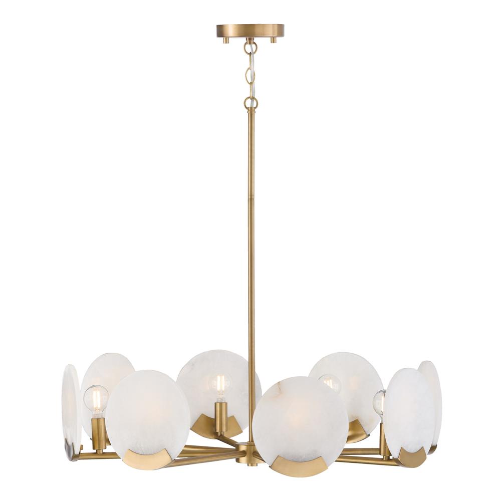 8-Light Chandelier in Aged Brass with Natural Alabaster Stone