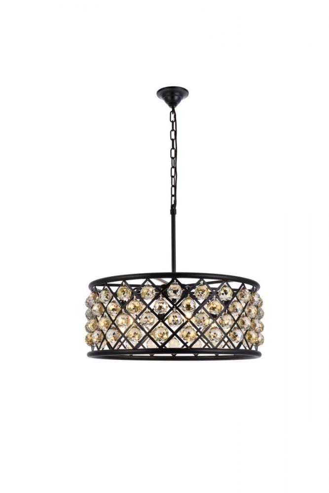 Madison 6 Light Matte Black Chandelier Golden Teak (Smoky) Royal Cut Crystal