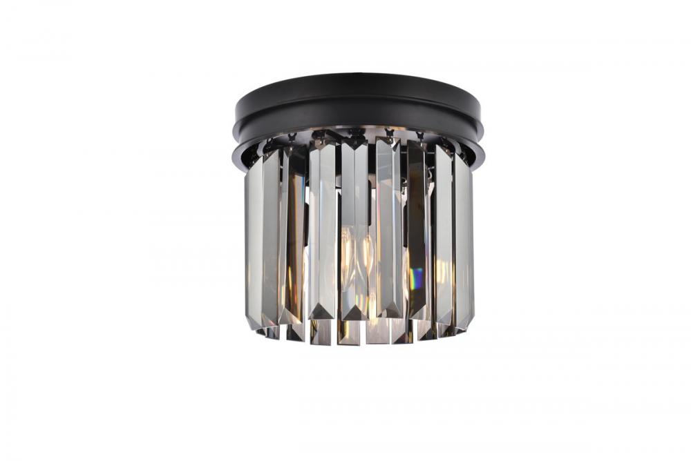 Sydney 3 Light Matte Black Flush Mount Silver Shade (Grey) Royal Cut Crystal