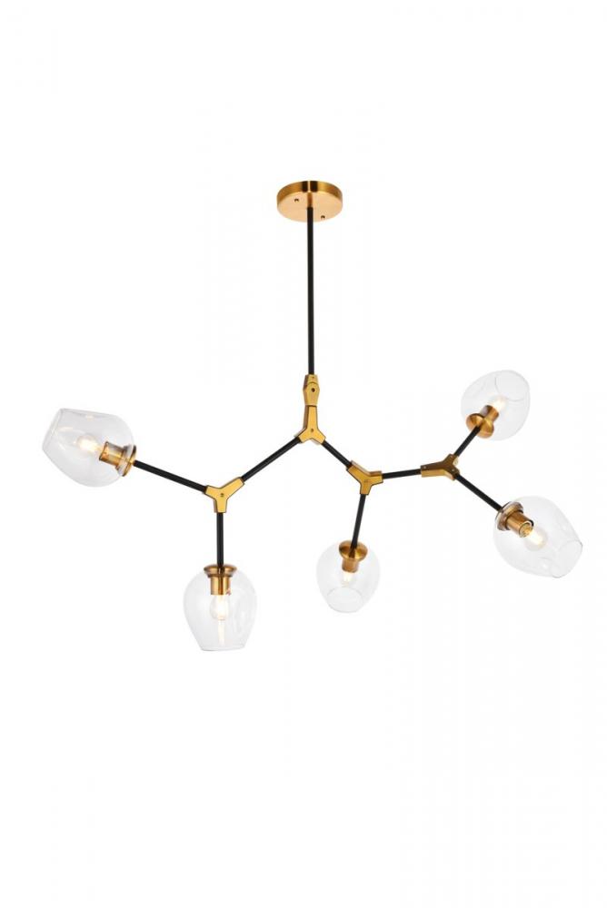 Cavoli 5 Light in Light Antique Brass and Flat Black Pendant