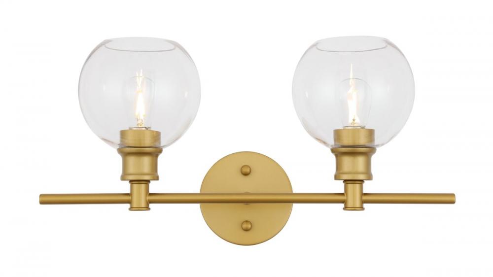 Collier 2 light Brass and Clear glass Wall sconce