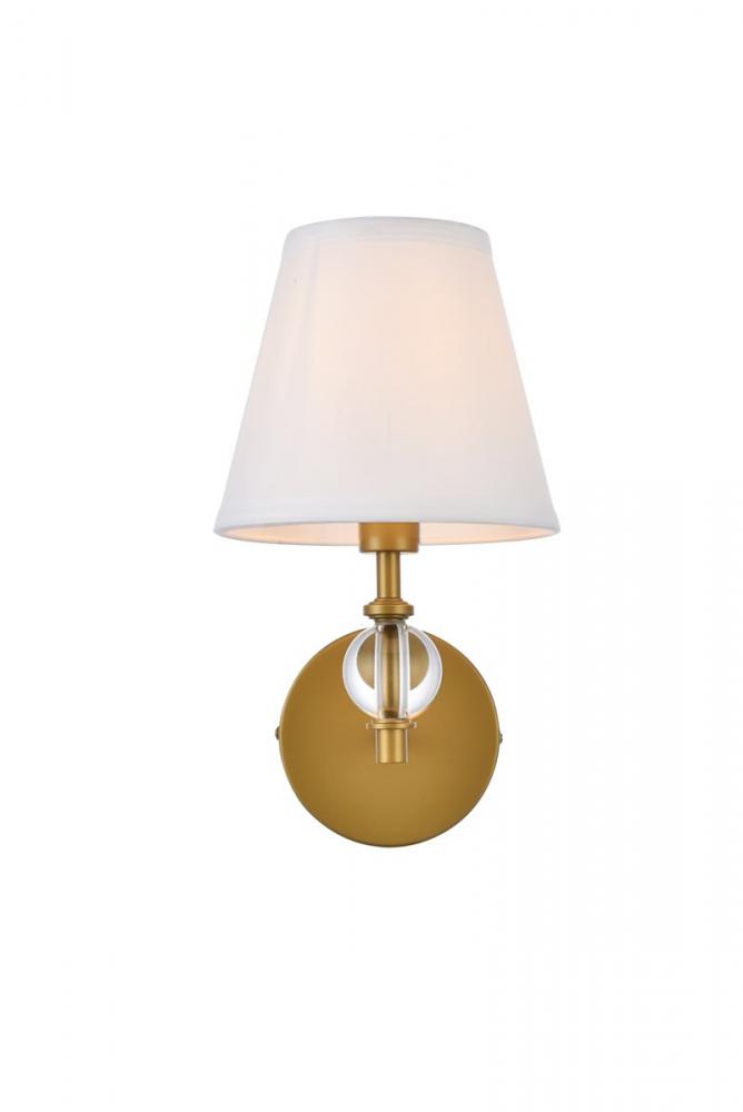 Bethany 1 light bath sconce in brass with white fabric shade