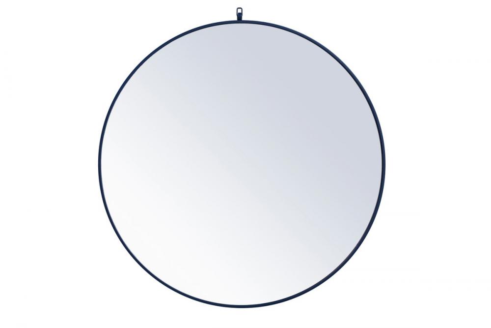 Metal Frame Round Mirror with Decorative Hook 42 Inch Blue