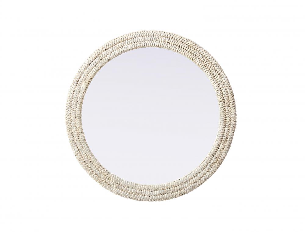 Round Cornhusk Mirror 36x36 in Linen White