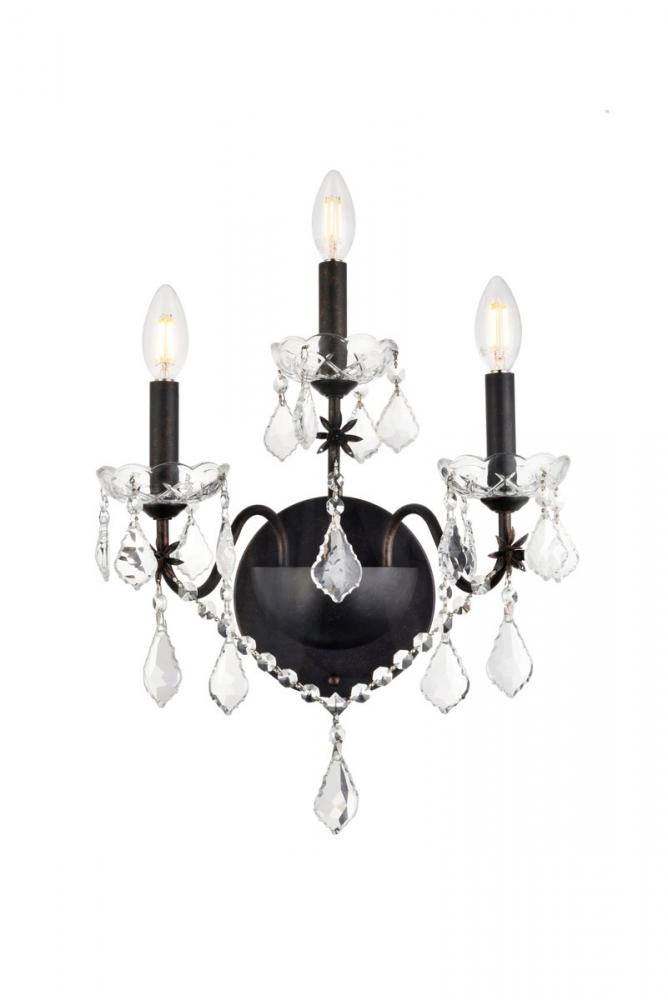 St. Francis 3 Light Dark Bronze Wall Sconce Clear Royal Cut Crystal