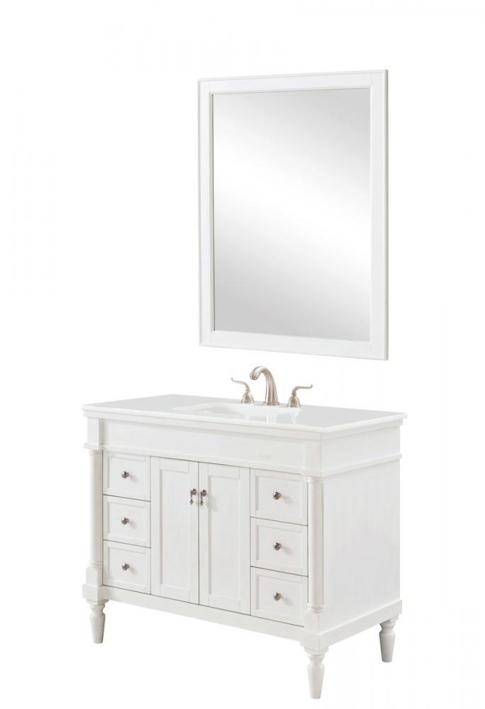 42 Inch Single Bathroom Vanity in Antique White with Ivory White Engineered Marble