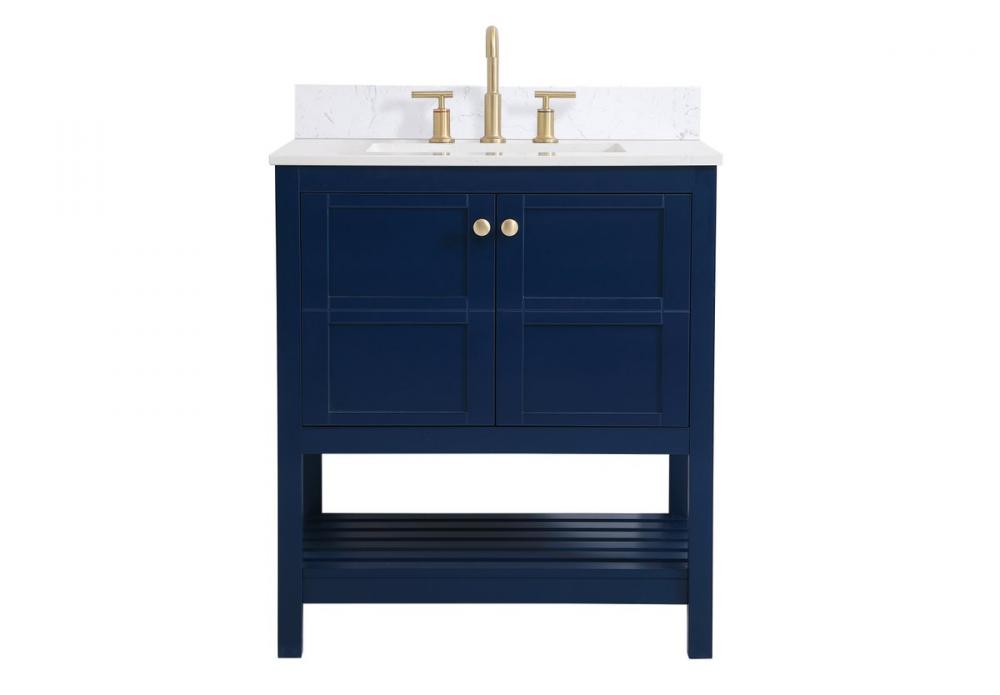 30 Inch Single Bathroom Vanity in Blue with Backsplash