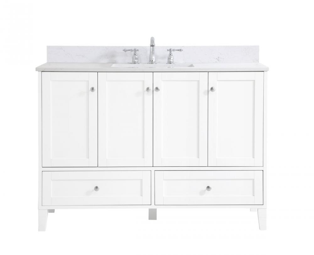 48 Inch Single Bathroom Vanity in White with Backsplash