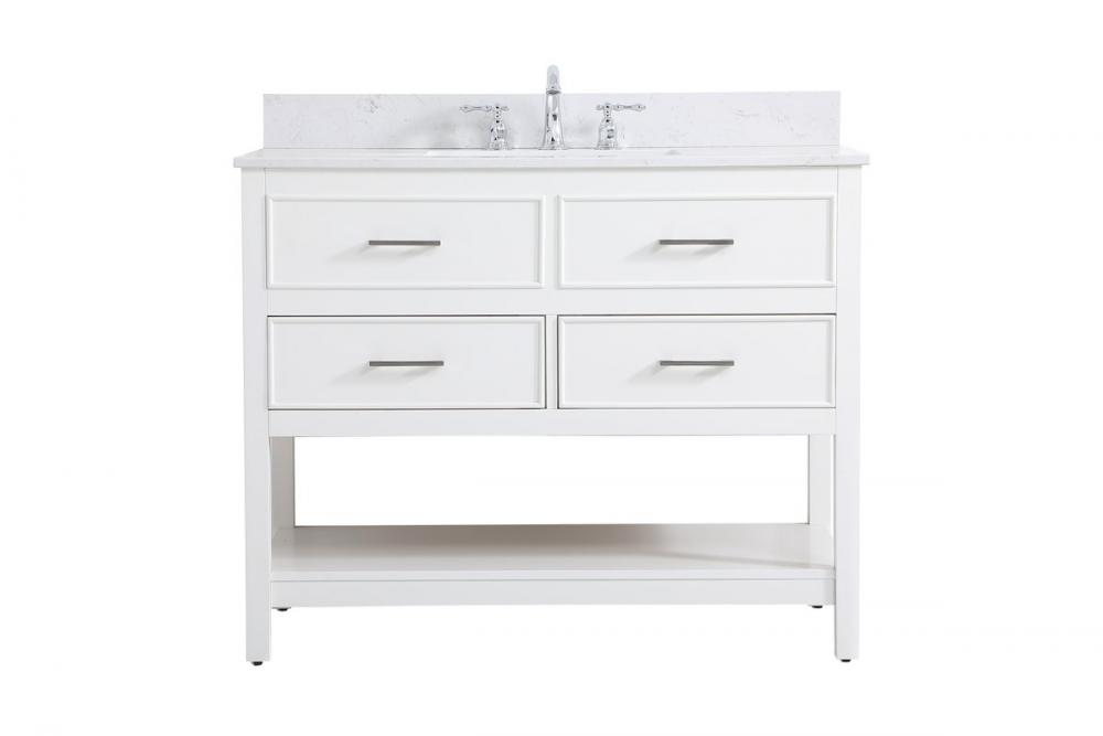 42 Inch Single Bathroom Vanity in White with Backsplash