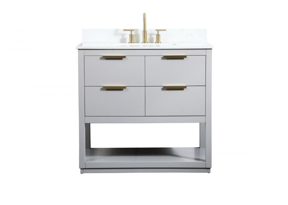 36 Inch Single Bathroom Vanity in Grey with Backsplash