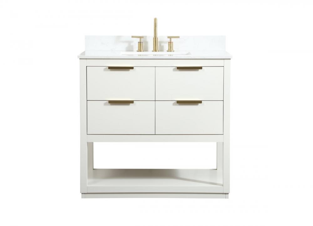 36 Inch Single Bathroom Vanity in White with Backsplash