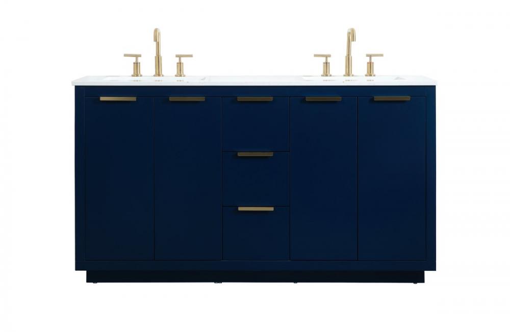 60 Inch Double Bathroom Vanity in Blue