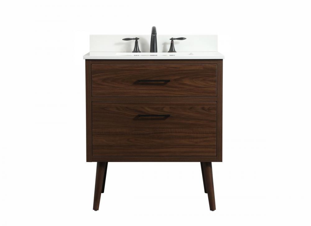 30 Inch Single Bathroom Vanity in Walnut with Backsplash