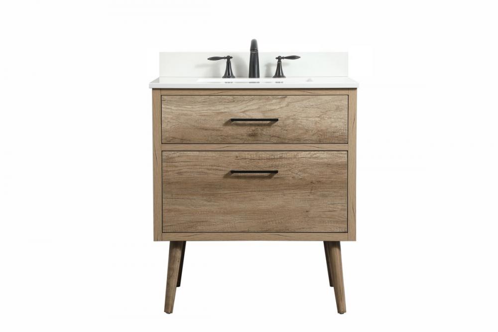 30 Inch Single Bathroom Vanity in Natural Oak with Backsplash