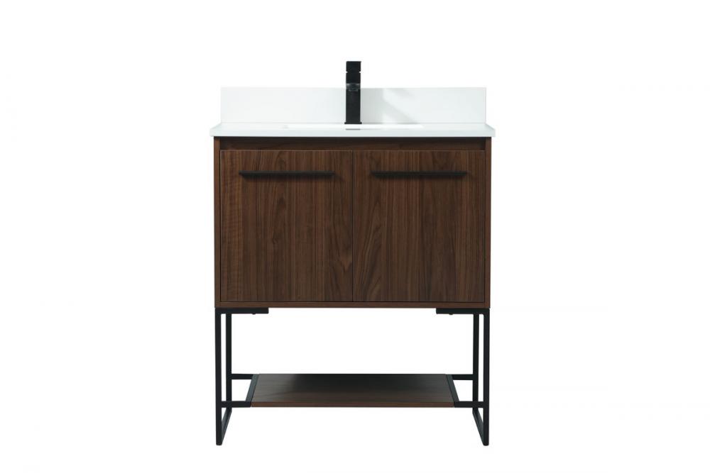 30 Inch Single Bathroom Vanity in Walnut with Backsplash