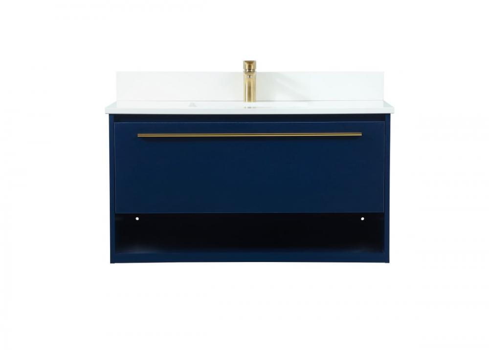 36 Inch Single Bathroom Vanity in Blue with Backsplash