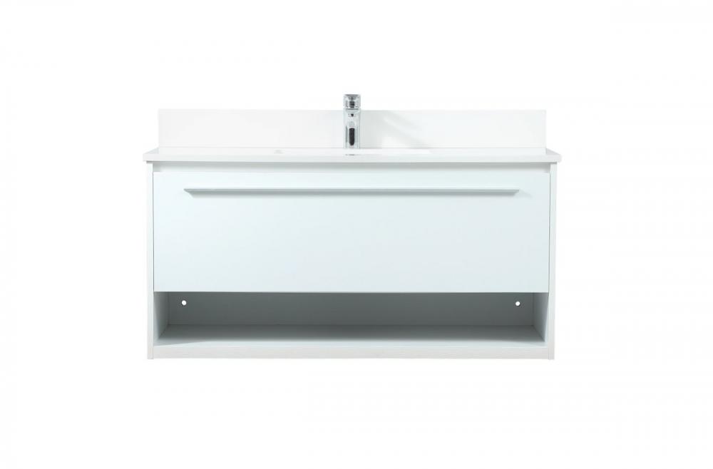 40 Inch Single Bathroom Vanity in White with Backsplash