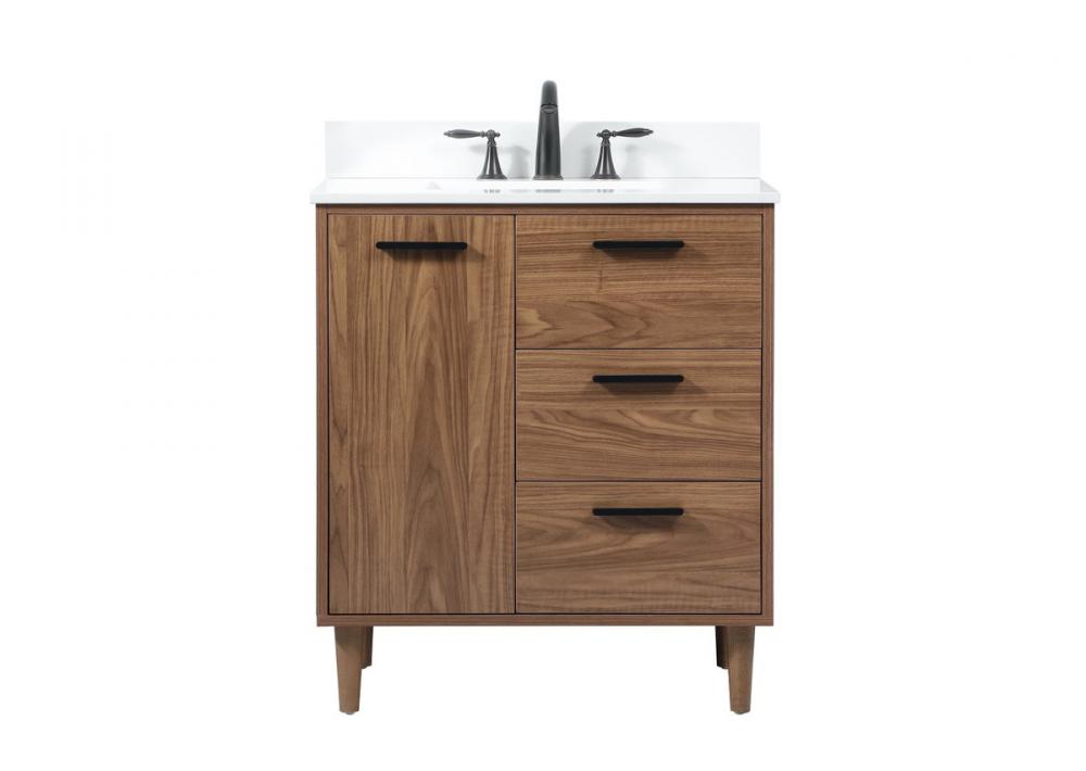 30 Inch Single Bathroom Vanity in Walnut Brown with Backsplash