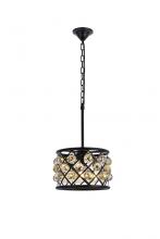 Elegant 1214D12MB-GT/RC - Madison 3 light Matte Black Pendant Golden Teak (Smoky) Royal Cut Crystal