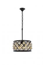 Elegant 1214D16MB-GT/RC - Madison 4 light Matte Black Pendant Golden Teak (Smoky) Royal Cut Crystal