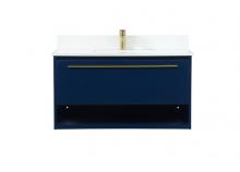 Elegant VF43536MBL-BS - 36 Inch Single Bathroom Vanity in Blue with Backsplash